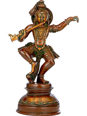 9" Nritya Lord Krishna Brass Sculpture | Handmade in India
