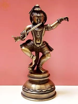 9" Nrtya Lord Krishna In Brass | Handmade | Made In India