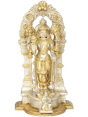 9" Brass Lord Vishnu Idol Standing on Garuda Pedestal