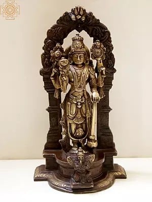 9" Brass Lord Vishnu Idol Standing on Garuda Pedestal