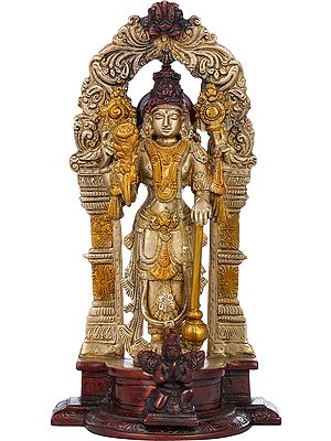 9" Brass Lord Vishnu Idol Standing on Garuda Pedestal