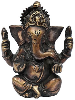4" Small Ganesha Idol with Large Ears in Brass | Handmade | Made In India