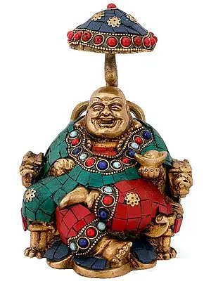 Laughing Buddha Enthroned Beneath An Inlaid Parasol