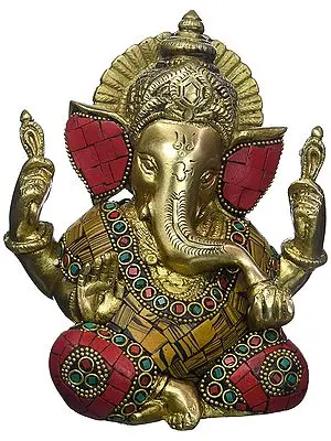Seated Ganesha, His Adorable Haloed Head Tilted To A Side