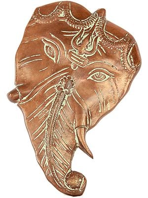 5" Ganesha Countenance Carved from Pipal Leaf Wall-hanging In Brass | Handmade | Made In India