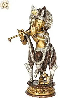 11" Krishna, Making Divine Music On His Flute In Brass | Handmade | Made In India