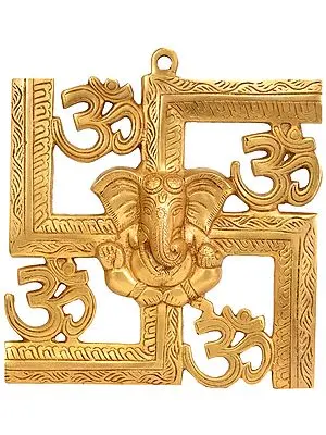 8" Om Wall Hanging, With Central Ganesh Motif In Brass | Handmade | Made In India