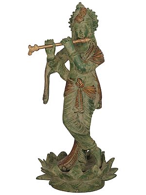 11" Krishna Brass Statue | Handcrafted Divine Sculpture | Timeless Indian Art