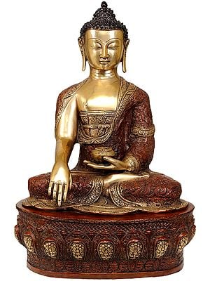 21" The Stately Buddha, His Hand In Bhumisparsha Mudra In Brass | Handmade | Made In India