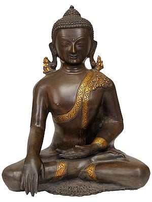 12" Dual-tone Buddha, His Hand In Bhumisparsha Mudra In Brass | Handmade | Made In India
