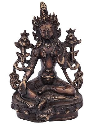 8" Green Tara, Who Saves You (Tibetan Buddhist Deity) In Brass
