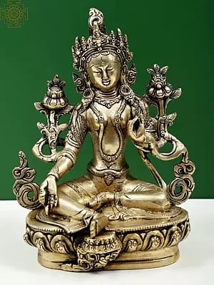 8" Green Tara, Who Saves You (Tibetan Buddhist Deity) In Brass