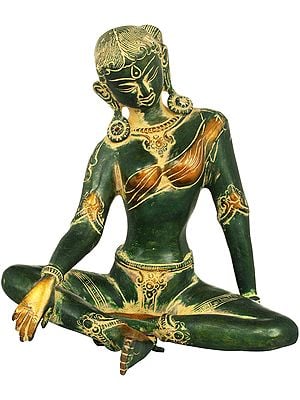 8" The Ethereal Green Tara, Her Karnaphool Long Enough To Touch Her Shoulders in Brass | Handmade | Made In India