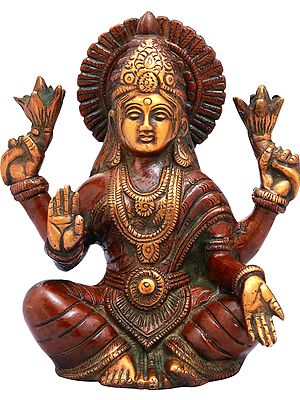 6" Seated Lakshmi, The Power Of Her Halo Spreading In All Directions In Brass | Handmade | Made In India
