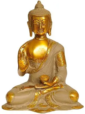 8" The Resplendent Buddha, His Hand In Vitarka Mudra In Brass | Handmade | Made In India