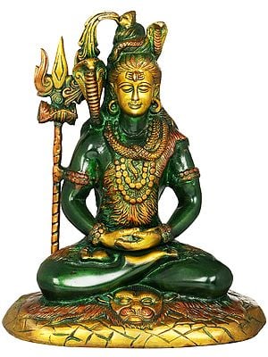 10" Mahayogi Shiva Brass Idol Seated on Tigerskin | Handmade Statue | Made in India