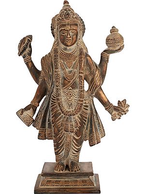 10" Dhanvantari Brass Sculpture | Handmade Indian Statue