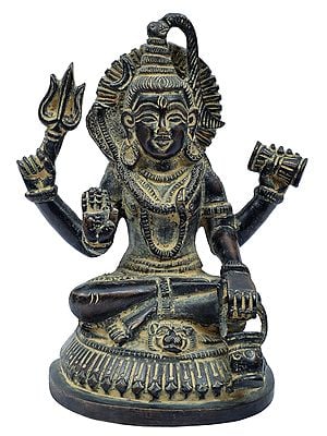 5" Small Brass Lord Shiva Idol Seated on Pedestal