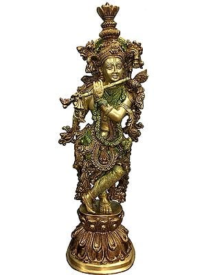 24" Krishna Brass Statue In Brass | Handmade | Made In India