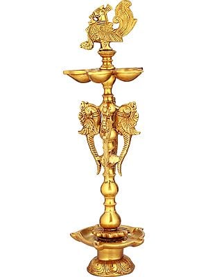 16" Two Layer Wicks Ritual Lamp In Brass | Handmade | Made In India
