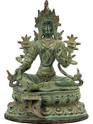 13" The Matchless Beauty Of Green Tara In Brass | Handmade | Made In India