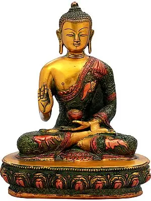 9" Tibetan Buddhist Shakyamuni Buddha in Preaching Mudra In Brass | Handmade | Made In India