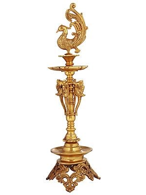 23" Mayur Puja Lamp In Brass | Handmade | Made In India