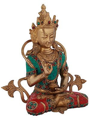 10" Crowned Buddha in Preaching Mudra-Tibetan Buddhist Deity In Brass | Handmade | Made In India