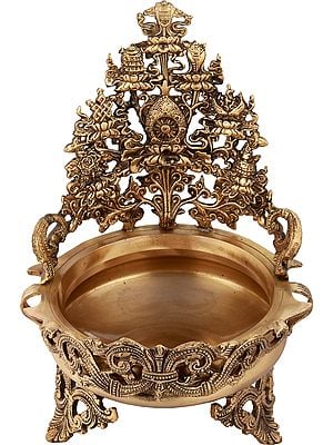 11" Tibetan Buddhist Ashtamangala Urli in Brass | Handmade | Made in India
