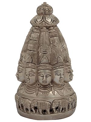 7" Ten Faced Mukhalingam Brass Idol | Handmade