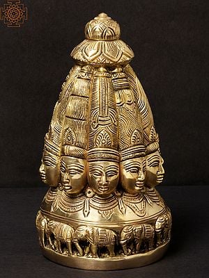 7" Ten Faced Mukhalingam Brass Idol | Handmade