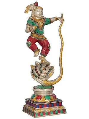 18" Kaliya Vijaya Lila of Shri Krishna In Brass | Handmade | Made In India