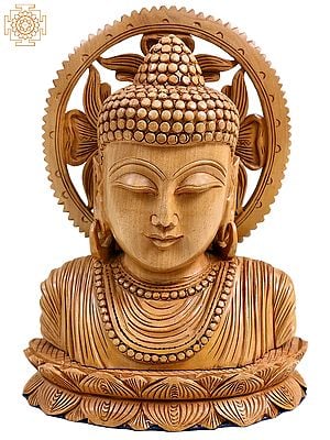 9" Lord Buddha Bust In Wooden