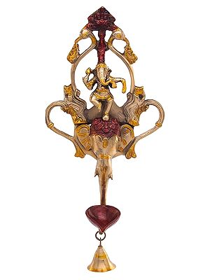 Dancing Ganesha Wall Hanging Lamp with Bell and Kirtimukha