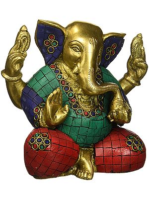 Sitted Lord Ganesha With Inlay Work