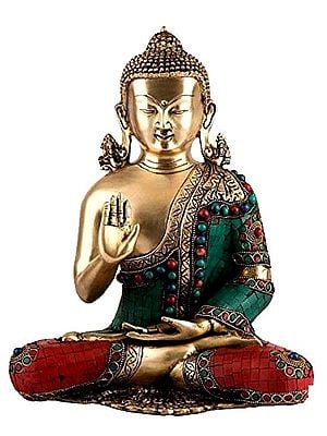 15" Blessing Buddha - Tibetan Buddhist Deity In Brass | Handmade | Made In India