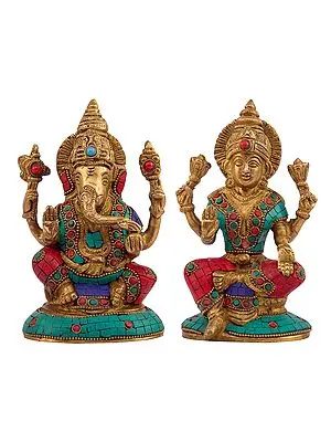 Ganesha Lakshmi Statue With Inlay Work