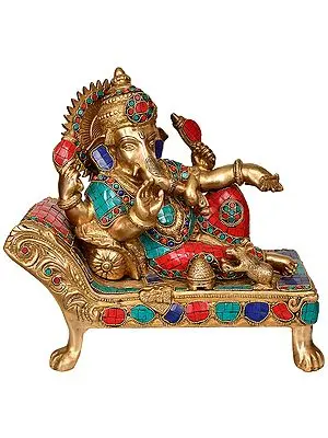 13" Resting Lord Ganesh In Brass | Handmade | Made In India