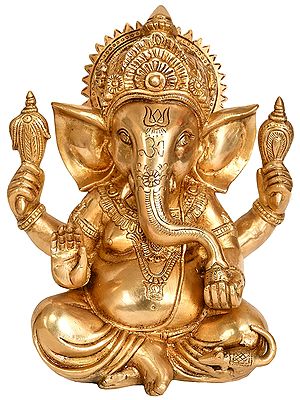 Chaturbhuja Seated Ganesha Granting Abhaya