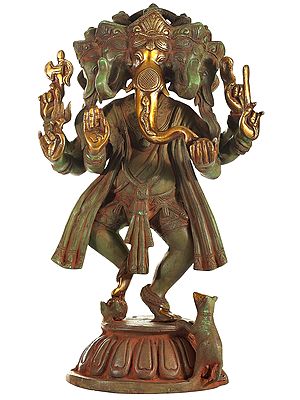 14" Dancing Panchmukhi Lord Ganesha In Brass | Handmade | Made In India