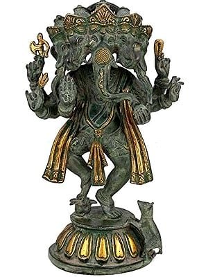 14" Dancing Panchmukhi Lord Ganesha In Brass | Handmade | Made In India