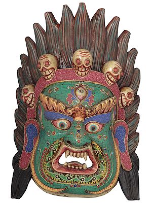 Wrathful Wall Hanging Mask of Tibetan Buddhist Deity Mahakala - From Nepal
