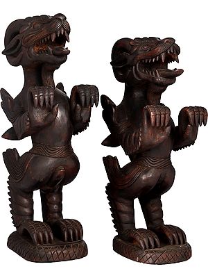 Temple Lions Pair (Snow Lion ) - Made in Nepal