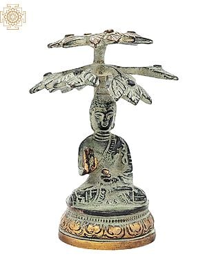 4" Tibetan Buddhist Lord Buddha Seated Under a Tree In Brass | Handmade | Made In India