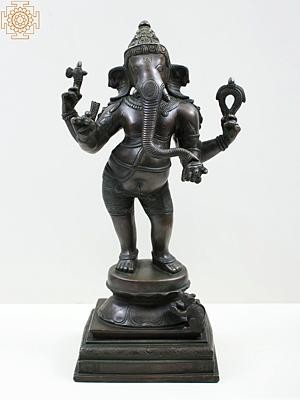 17" Lissome Standing Ganesha In Brass