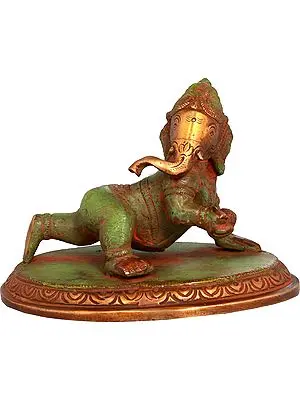 3" Crawling Baby Ganesha Idol in Brass | Handmade | Made in India