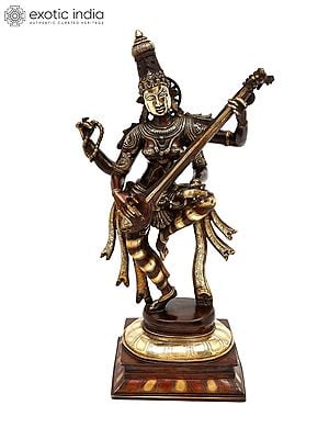 31" Sarasvati Plays On Her Veena And Dances In Brass | Handmade | Made In India