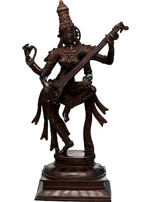 31" Sarasvati Plays On Her Veena And Dances In Brass | Handmade | Made In India