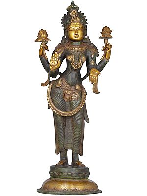 24" Padmavati Lakshmi Brass Statue - Serene Goddess with Calming Gaze | Handmade in India