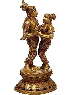 20" Radha Krishna Brass Sculpture - Elegant Divine Love Art | Handmade Indian Craft